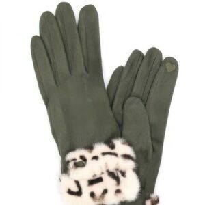 Leopard Faux Fur Cuff Smart Touch Gloves